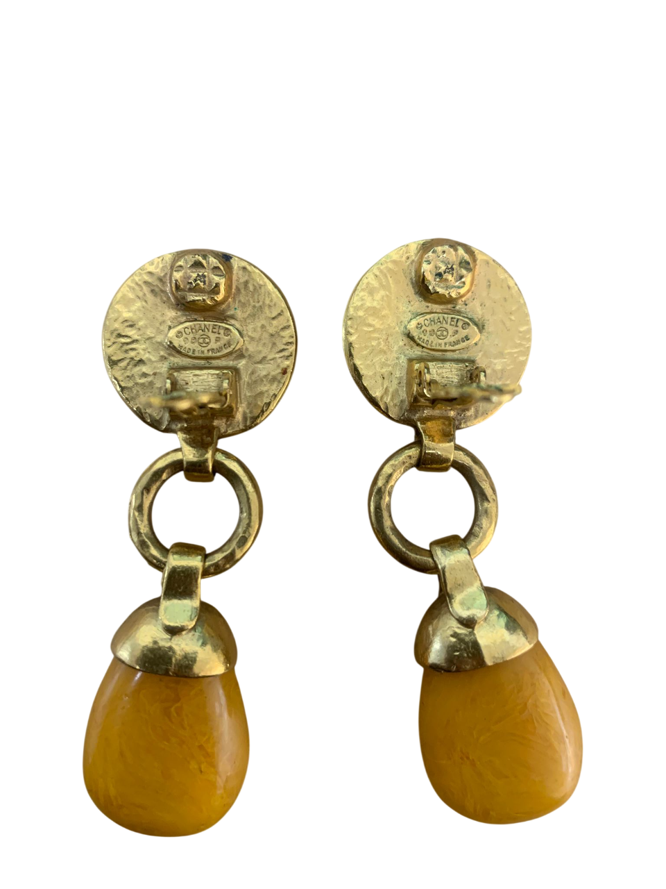 Chanel Yellow Vintage earrings with stone 1998