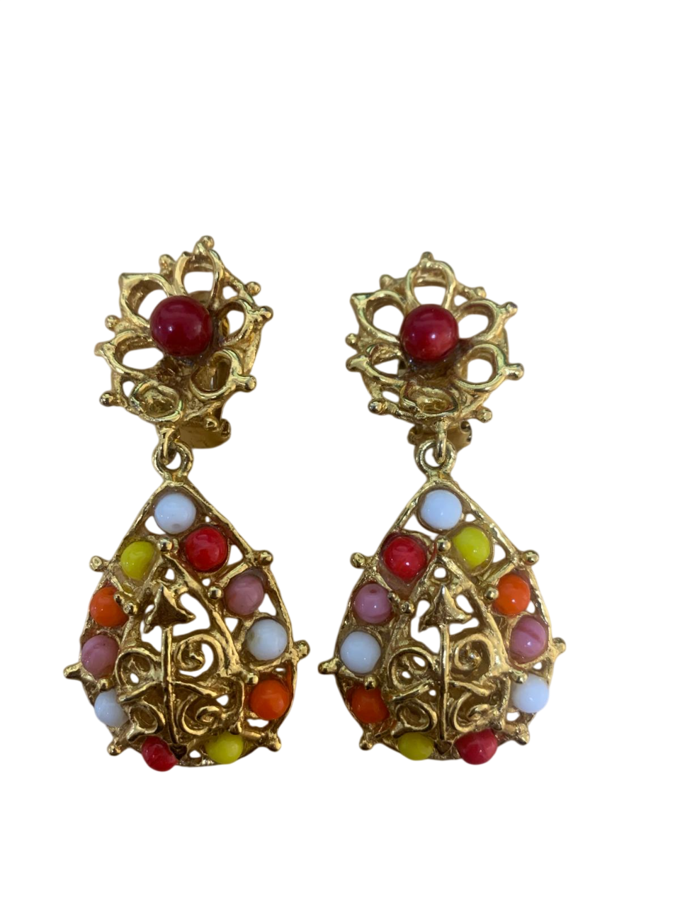 Christian Lacroix Colorful Gripoix Earrings with Logo