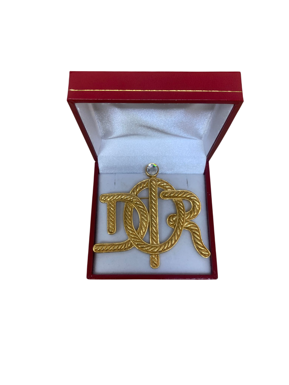 Christian Dior Brooch in Gold-Plated Metal and Rhinestones