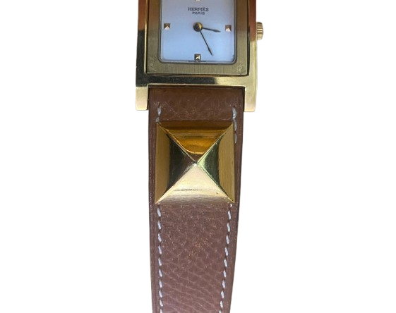 Hermes Gold-plated Medor - Brown leather bracelet