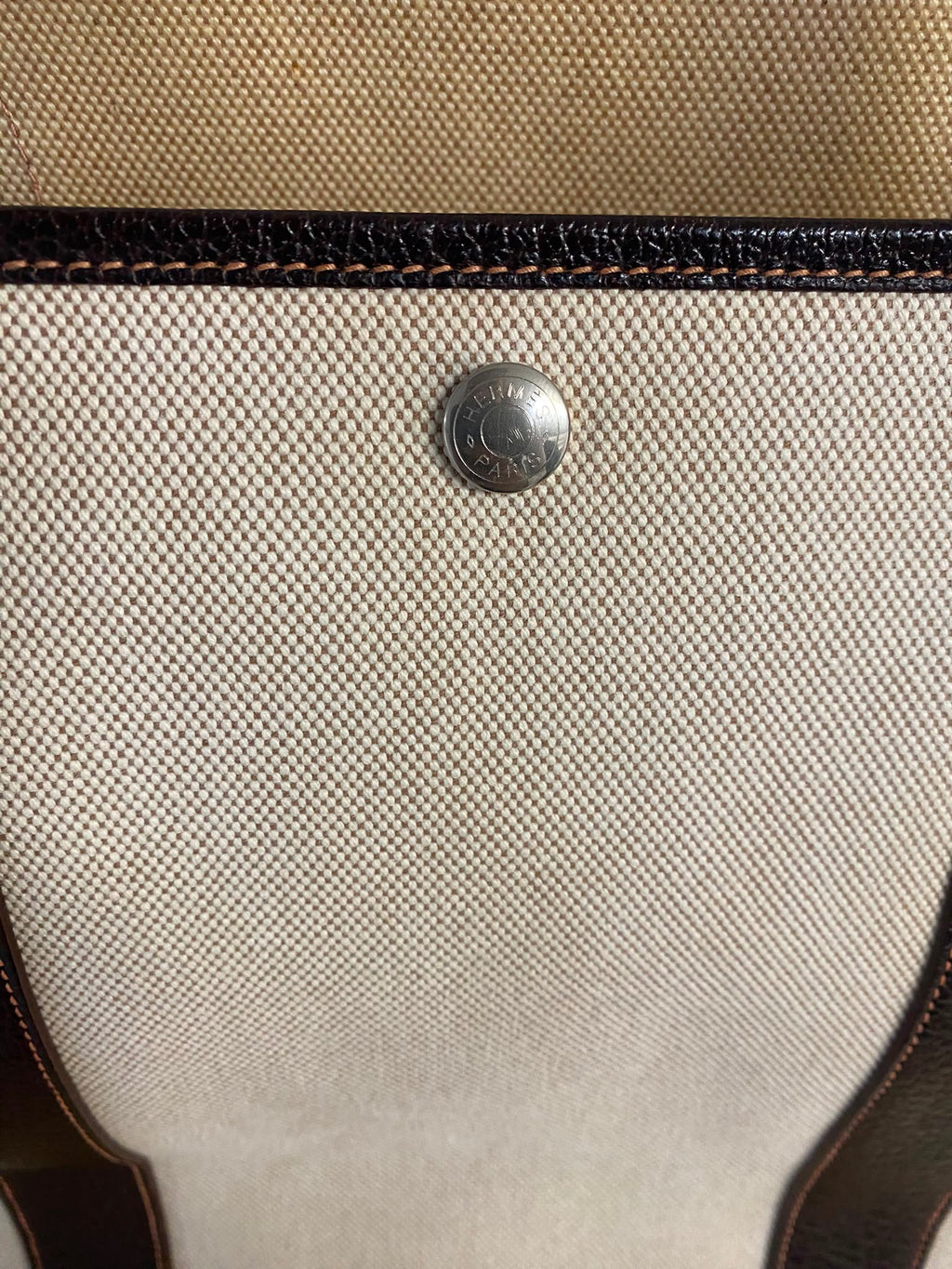 Hermès Garden Party Tote Bag – Beige Canvas & Dark Brown Leather