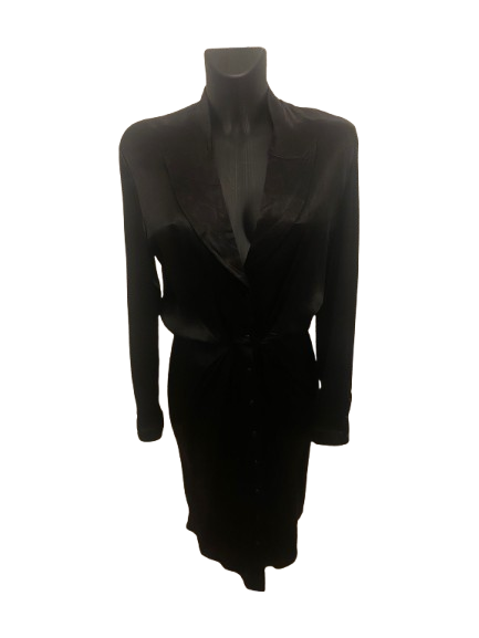 Mugler Black Long Sleeves Satin Dress
