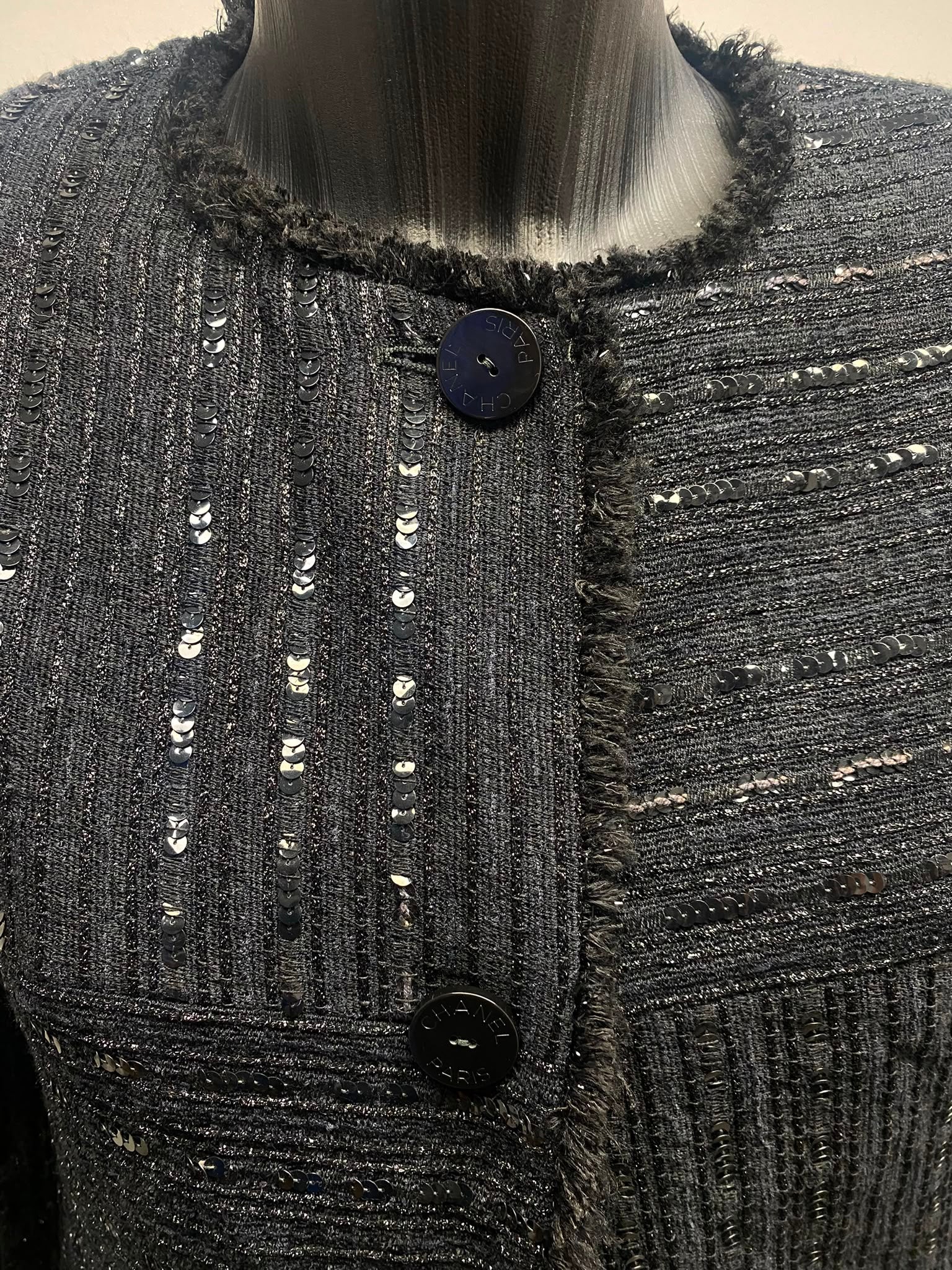 Chanel Black Sequins Tweed Jacket - Size 38 (Cruise Collection - 2000)