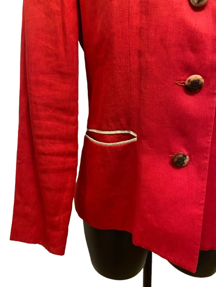 Hermès Red Linen Jacket with Mao Collar