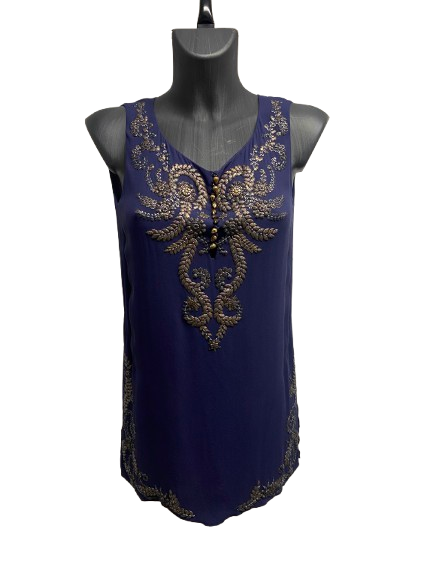 Hermès Silk and Hand Beaded Navy Blue Mini Dress