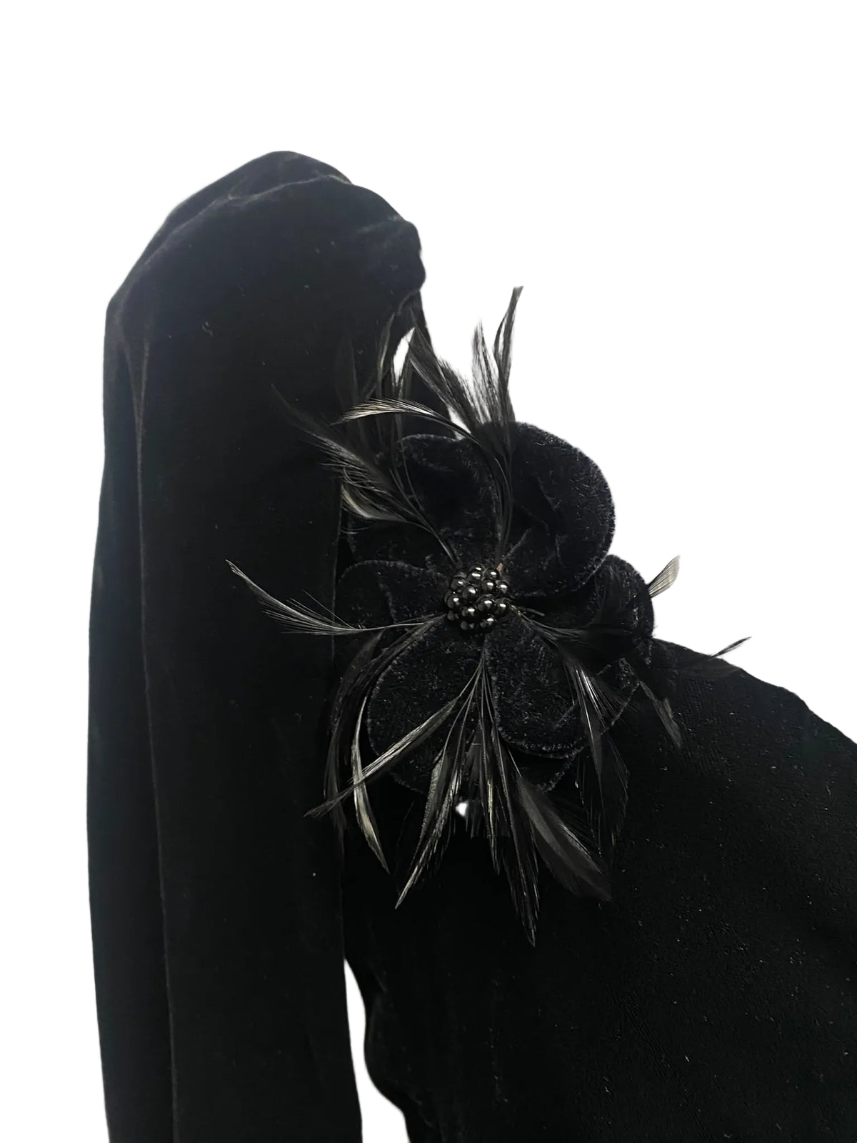 Yves Saint Laurent Rive Gauche Black Velvet Feather Evening Dress 1986/1988