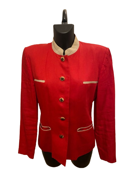 Hermès Red Linen Jacket with Mao Collar
