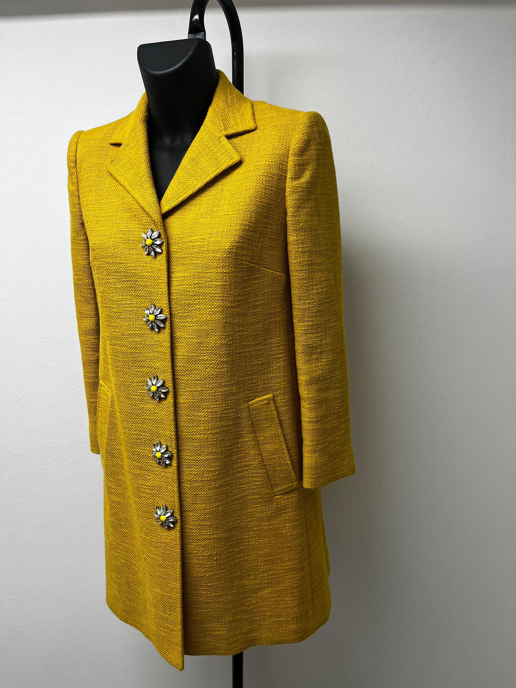 Dolce&Gabbana Yellow Coat with Flowers Buttons