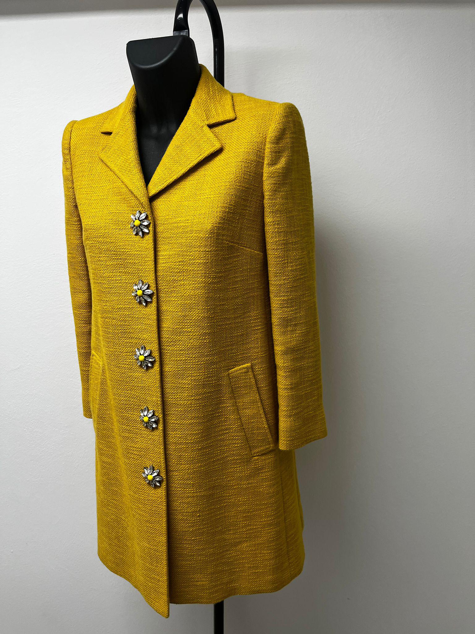 Dolce&Gabbana Yellow Coat with Flowers Buttons