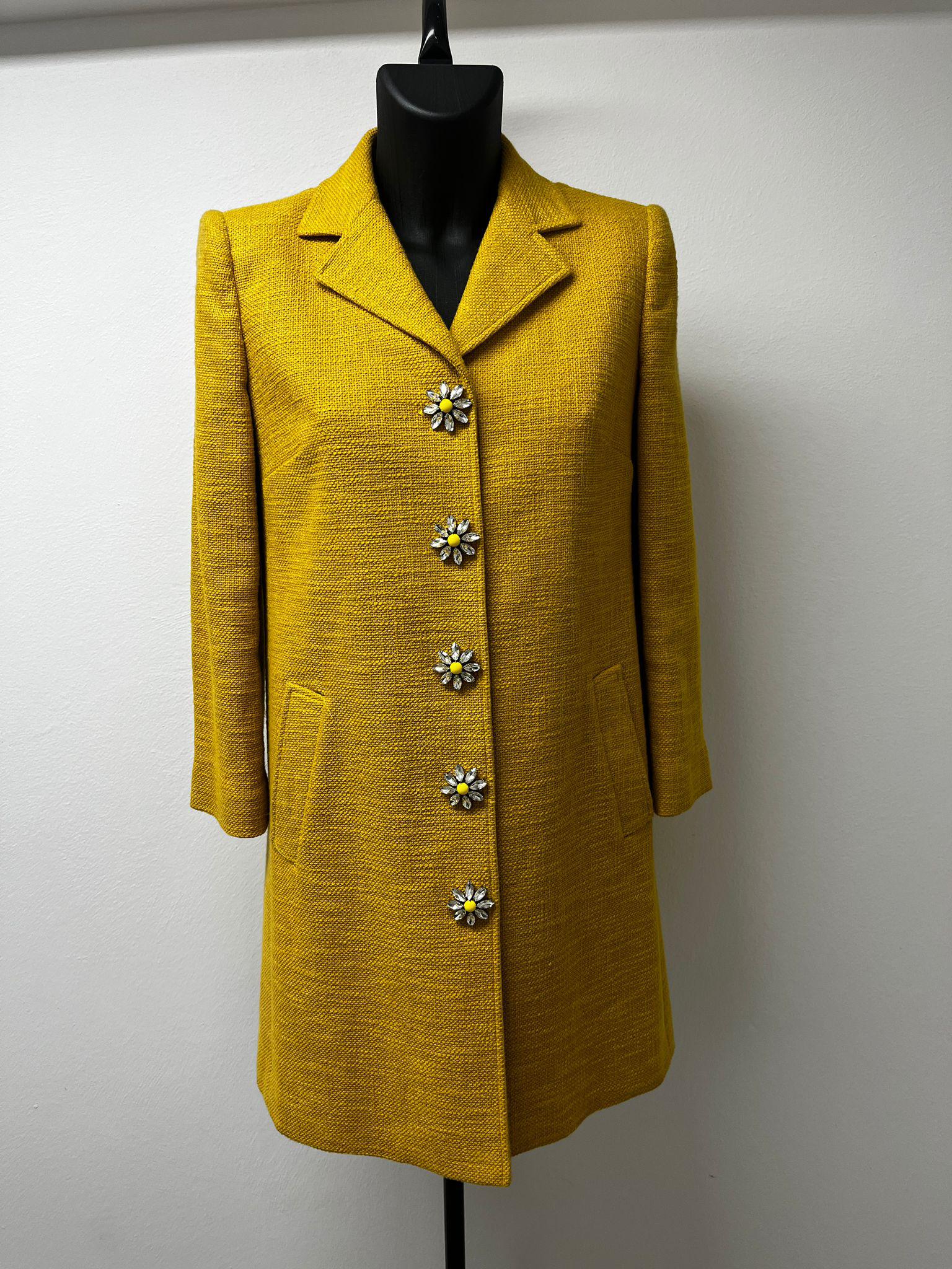 Dolce&Gabbana Yellow Coat with Flowers Buttons