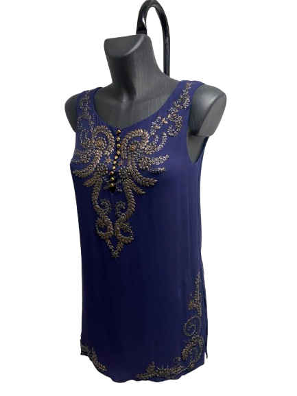 Hermès Silk and Hand Beaded Navy Blue Mini Dress