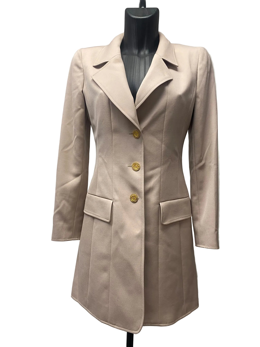 Chanel Vintage 1997 Spring Beige Wool Long Jacket Coat – Size 38