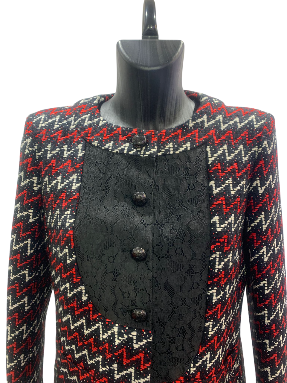 Chanel Red and Black Tweed and Lace Jacket