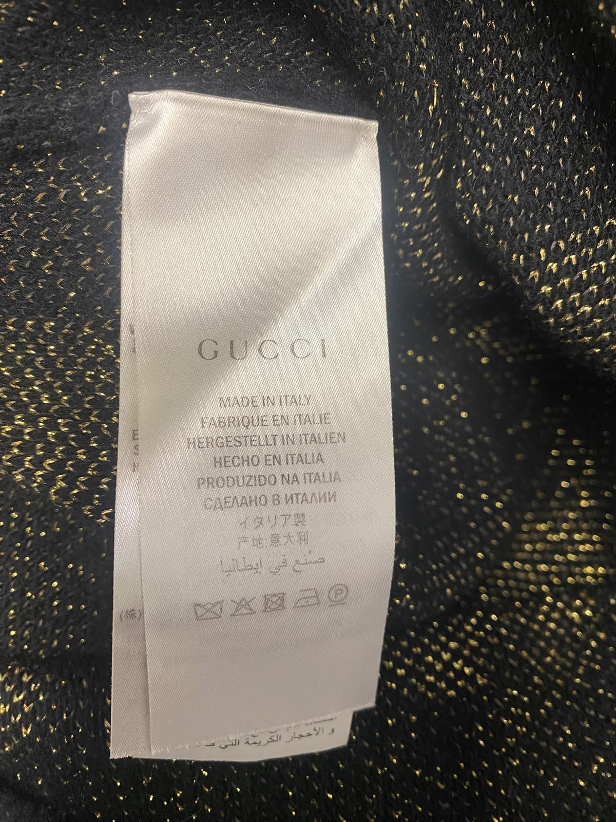 Gucci Black & Gold Metallic Lurex Hearts and Stars Jacquard Knit Sweater