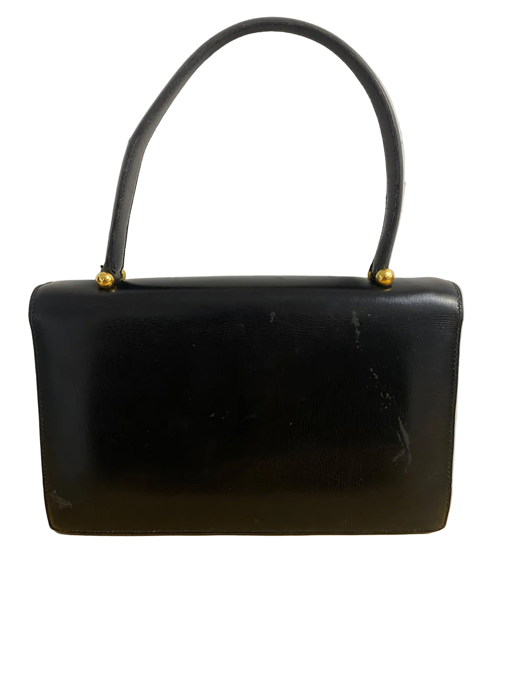 Hermès " Boutonnière" Black Box Leather Top-Handle Bag