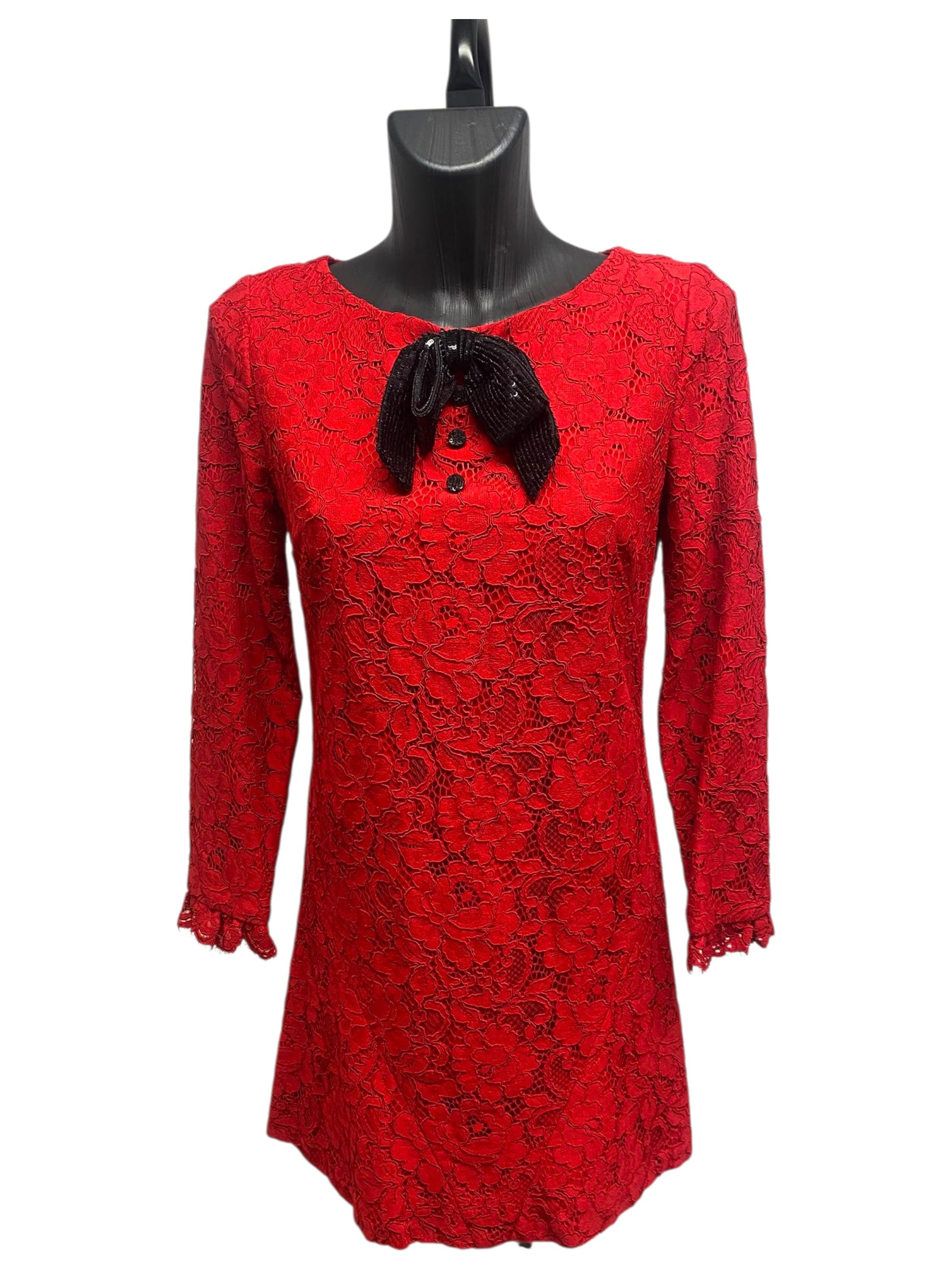 Saint Laurent Red Lace Mini Dress
