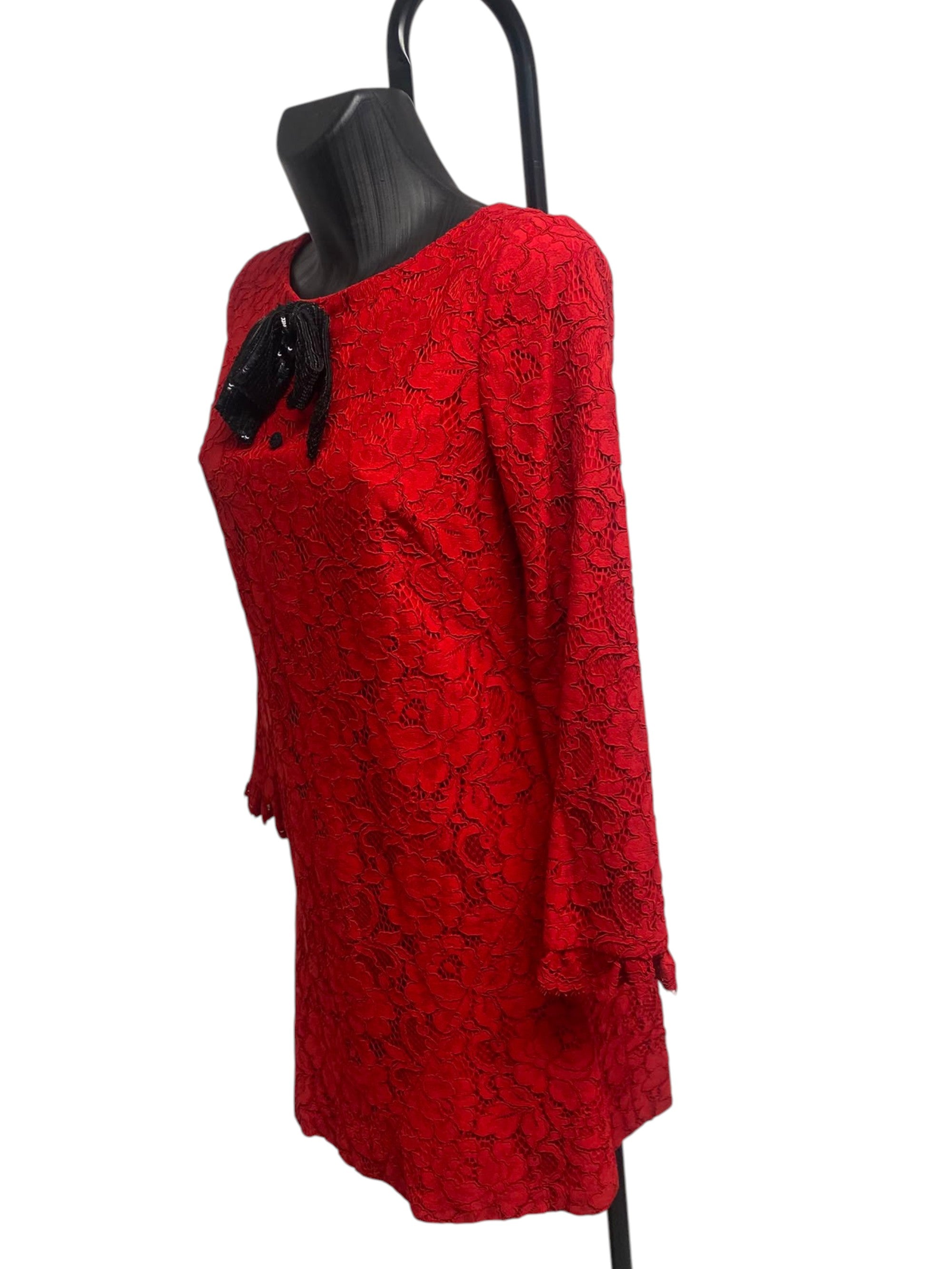 Saint Laurent Red Lace Mini Dress – Opulence Vintage
