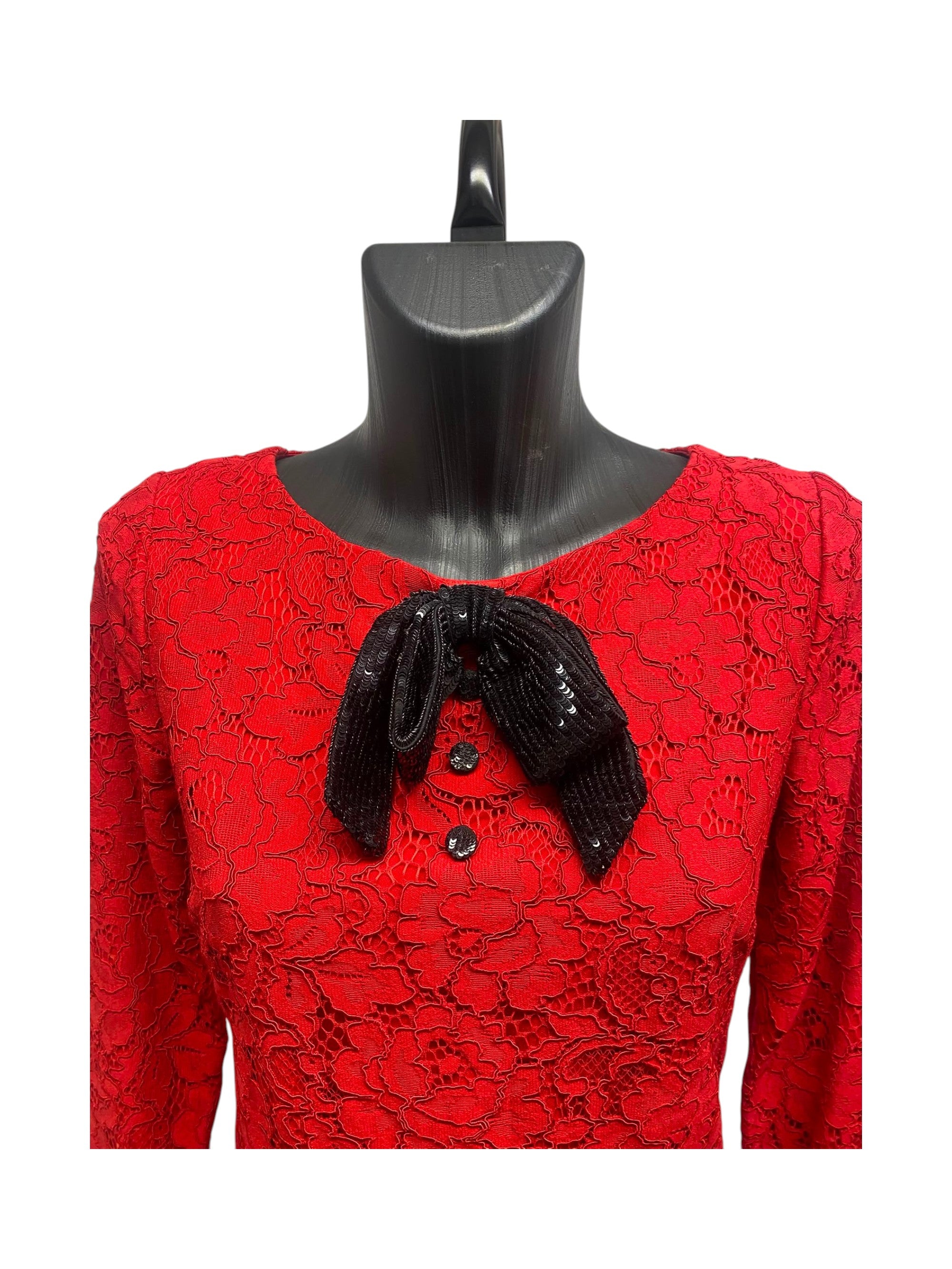 Saint Laurent Red Lace Mini Dress