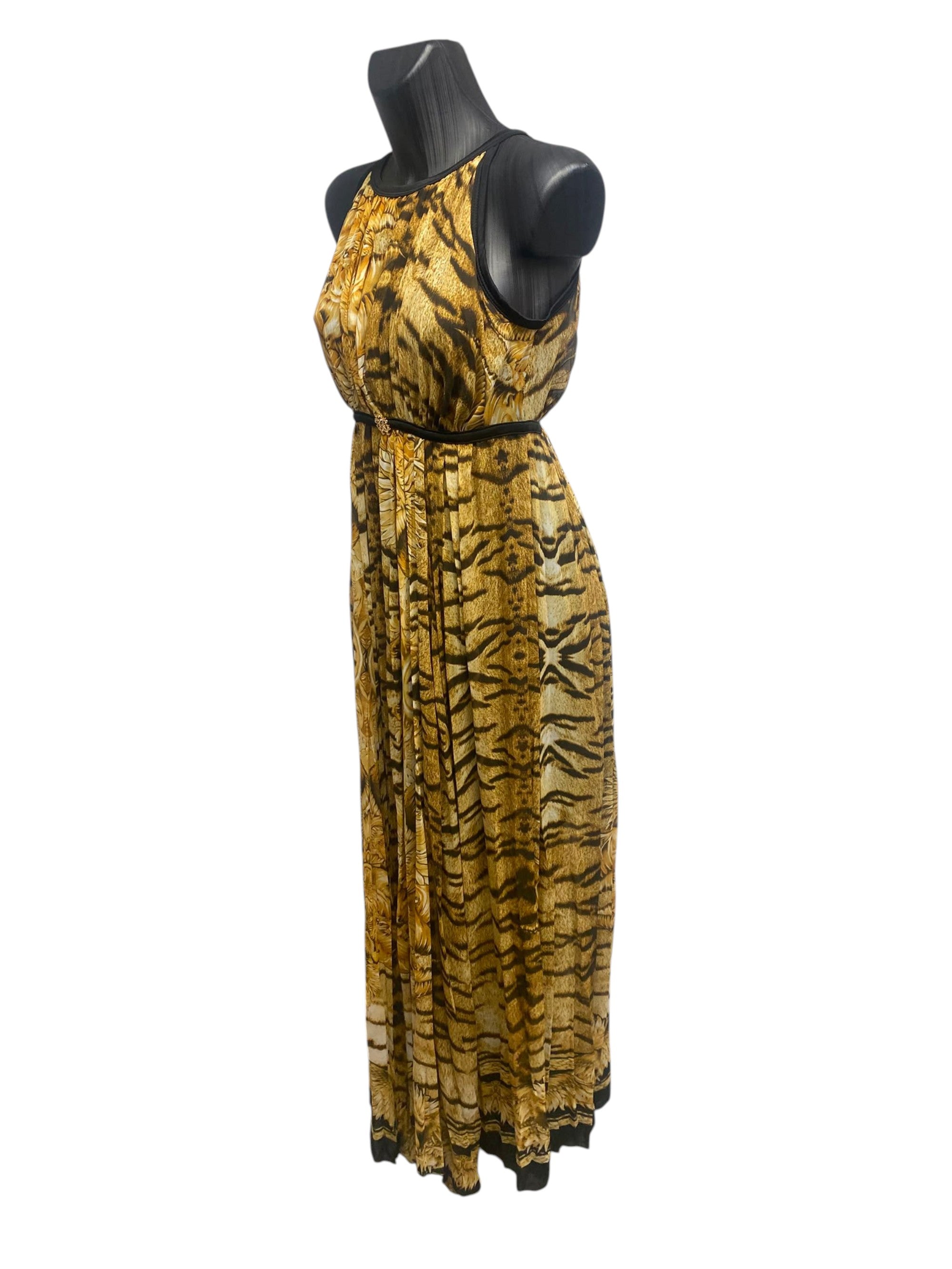 Roberto Cavalli Tiger Print Pleated Maxi Dress