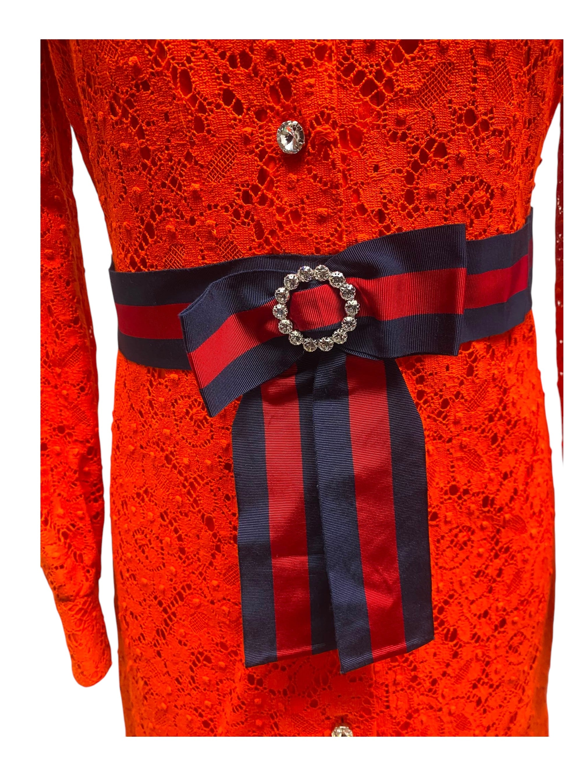 Gucci Women's Belted Cluny Lace Shirtdress - Orange