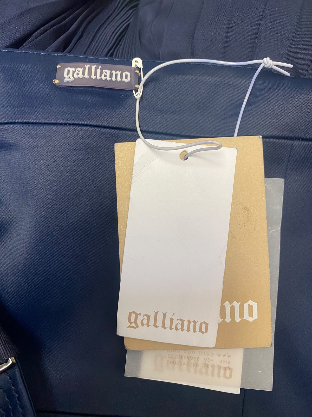 Galliano Navy Blue Pleated Cocktail Dress with Ring Detail (IT 44 / NWT)