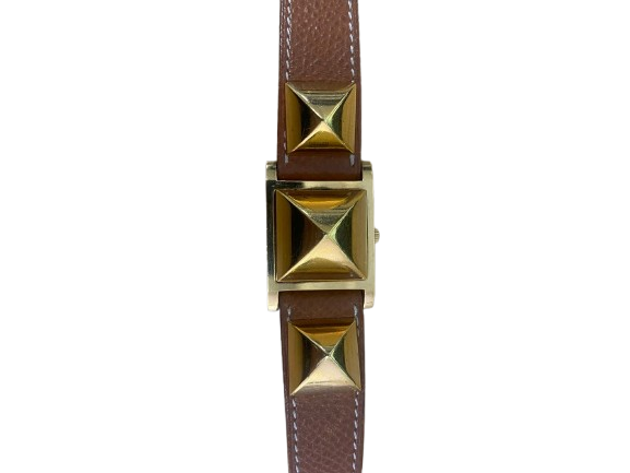 Hermes Gold-plated Medor - Brown leather bracelet