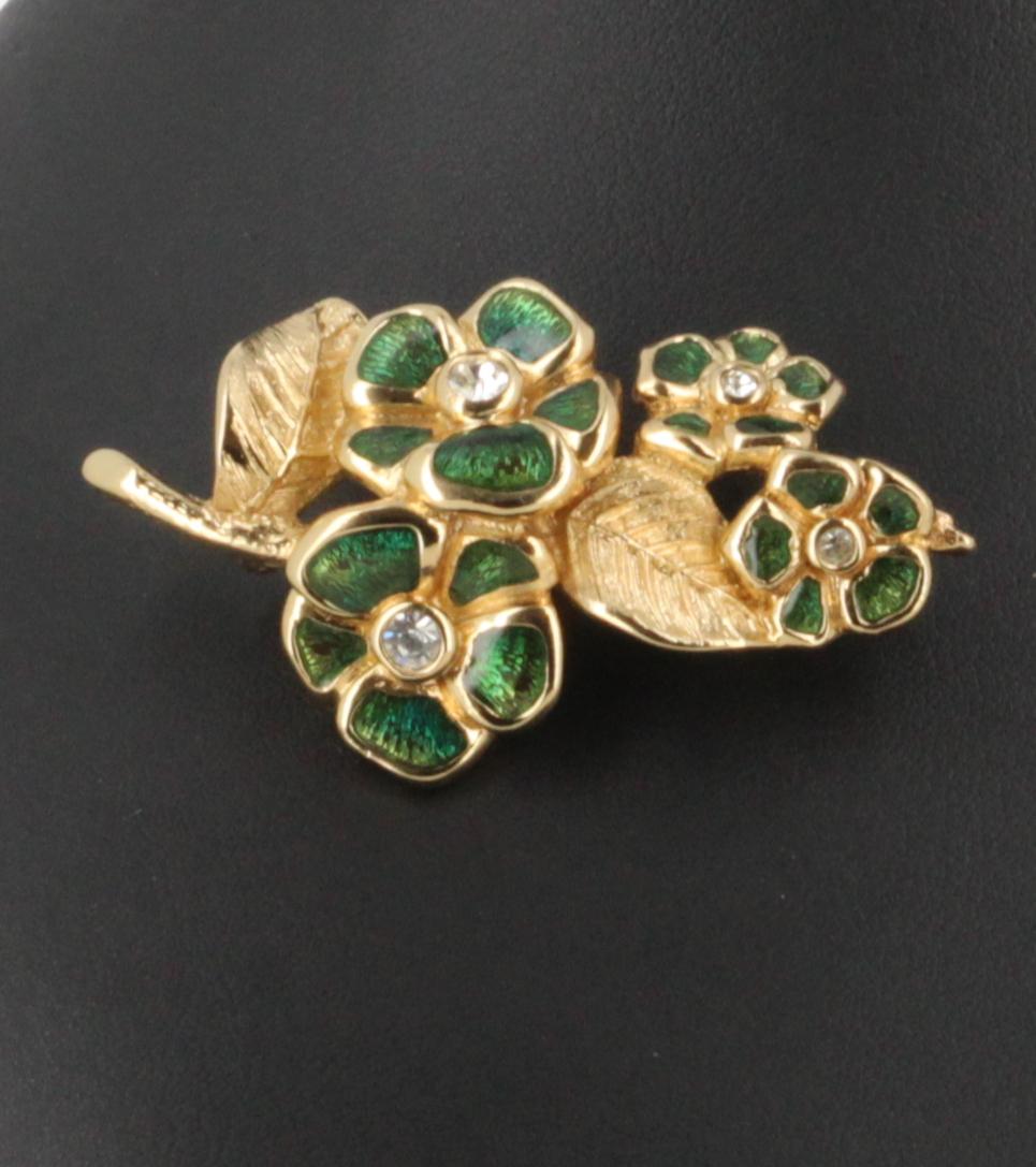 Christian Dior Gold and Green Brooch