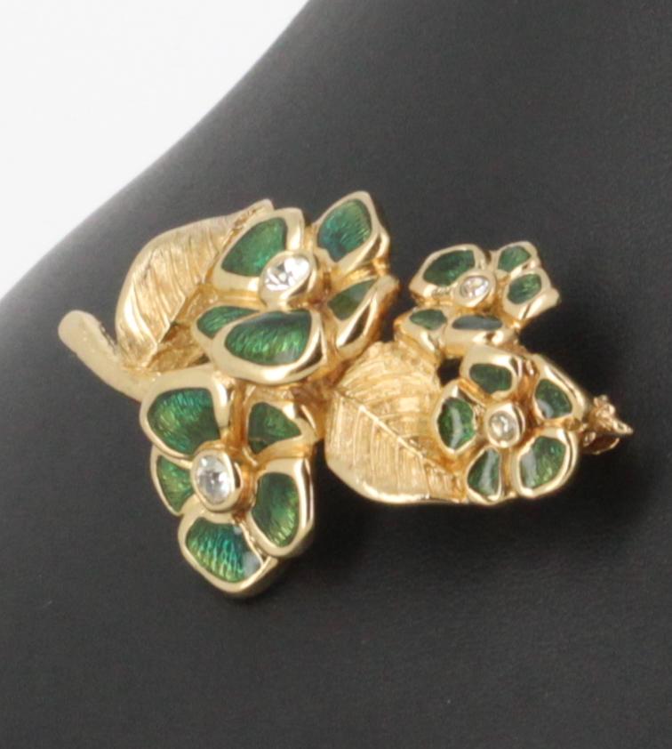 Christian Dior Gold and Green Brooch