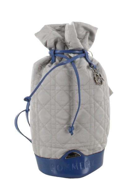 Christian Dior Pommery Blue Leather Gray Quilted Satin Backpack Bucket Bag