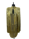 Balmain Yellow Sequins Fringes Dress with Lavallière