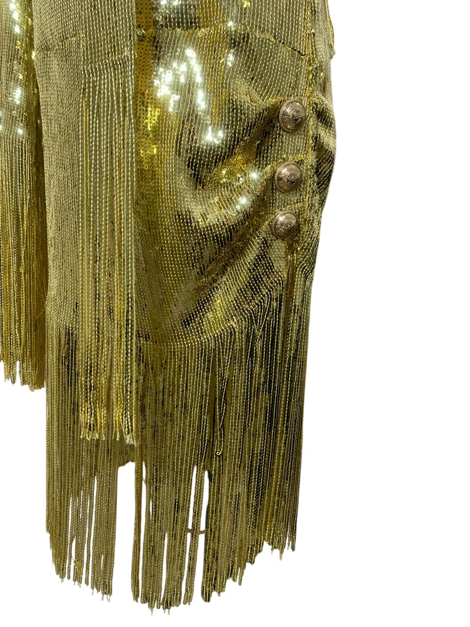 Balmain Yellow Sequins Fringes Dress with Lavallière