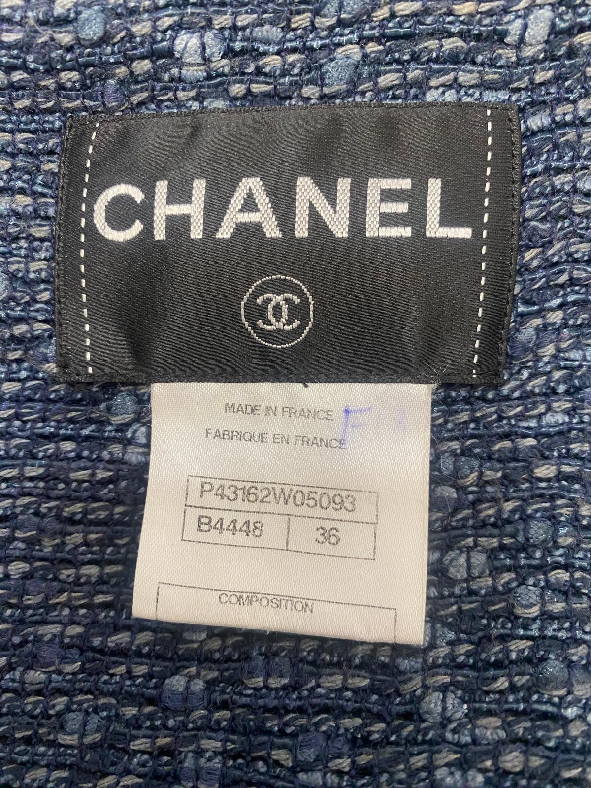 SS12 Chanel Vintage Blue Tweed and Denim Belted Jacket - Size 36