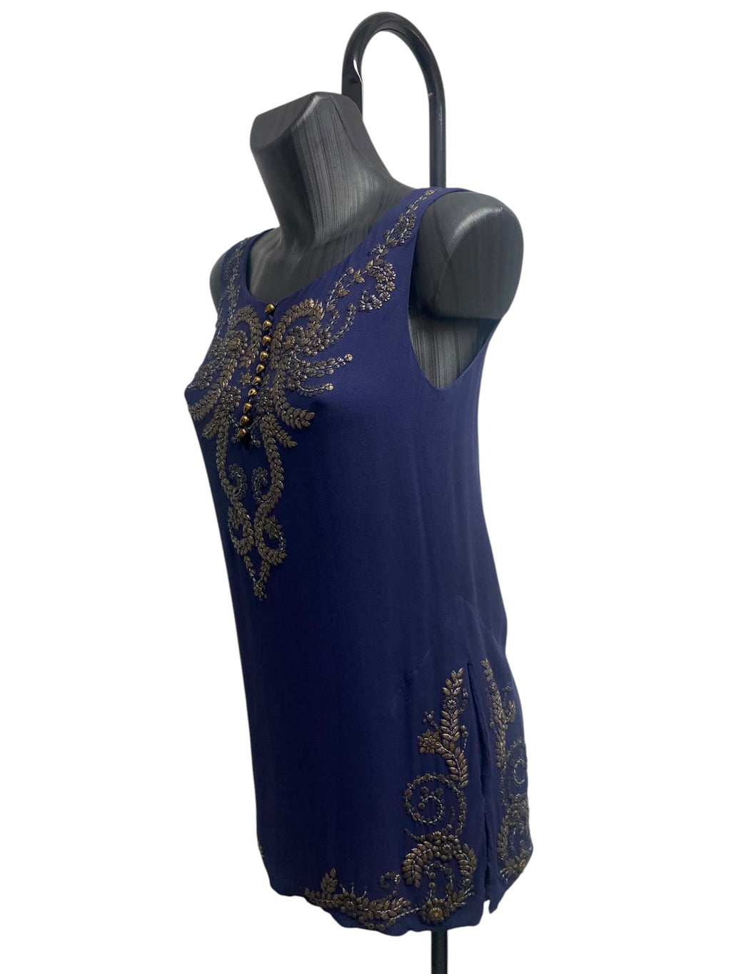 Hermès Silk and Hand Beaded Navy Blue Mini Dress