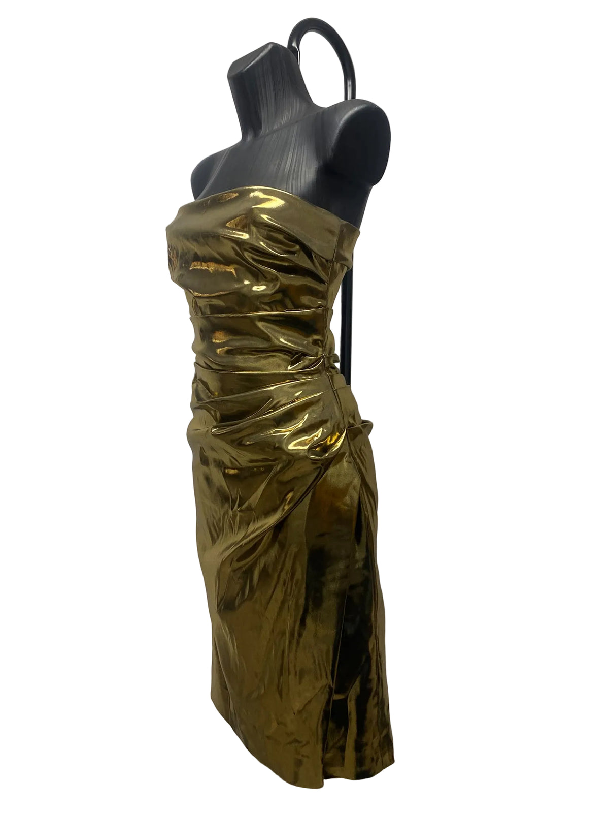 Dolce & Gabbana Metallic Gold Draped Strapless Cocktail Dress – IT 42