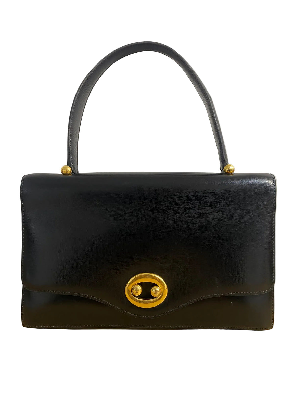 Hermès " Boutonnière" Black Box Leather Top-Handle Bag