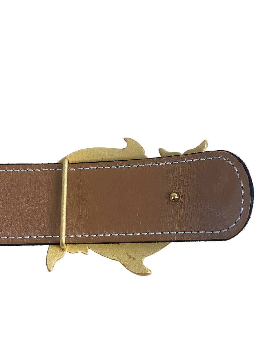 Vintage Hermès Suede Belt with Gold-Plated Double Dolphin Buckle – Size 80