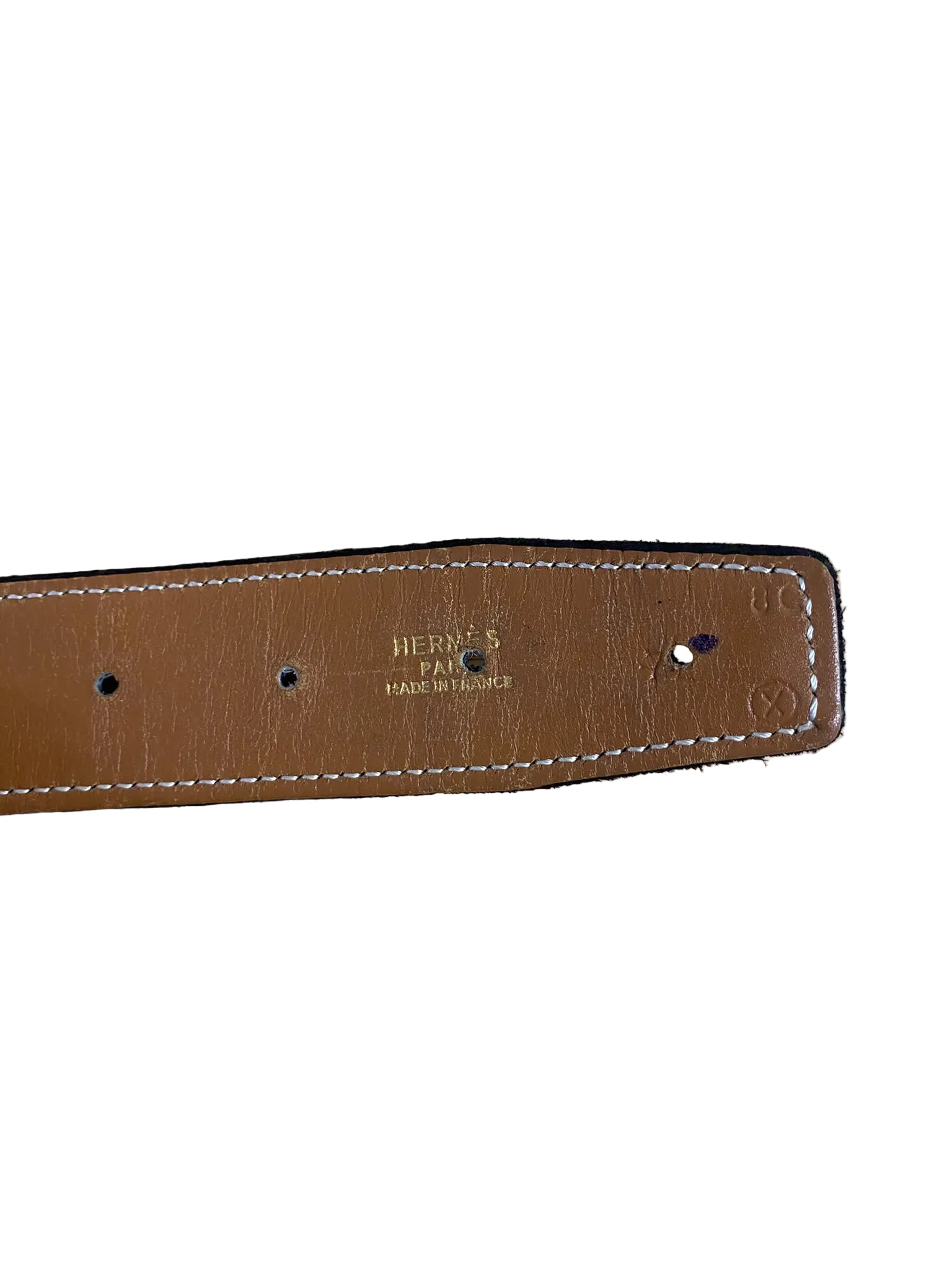 Vintage Hermès Suede Belt with Gold-Plated Double Dolphin Buckle – Size 80