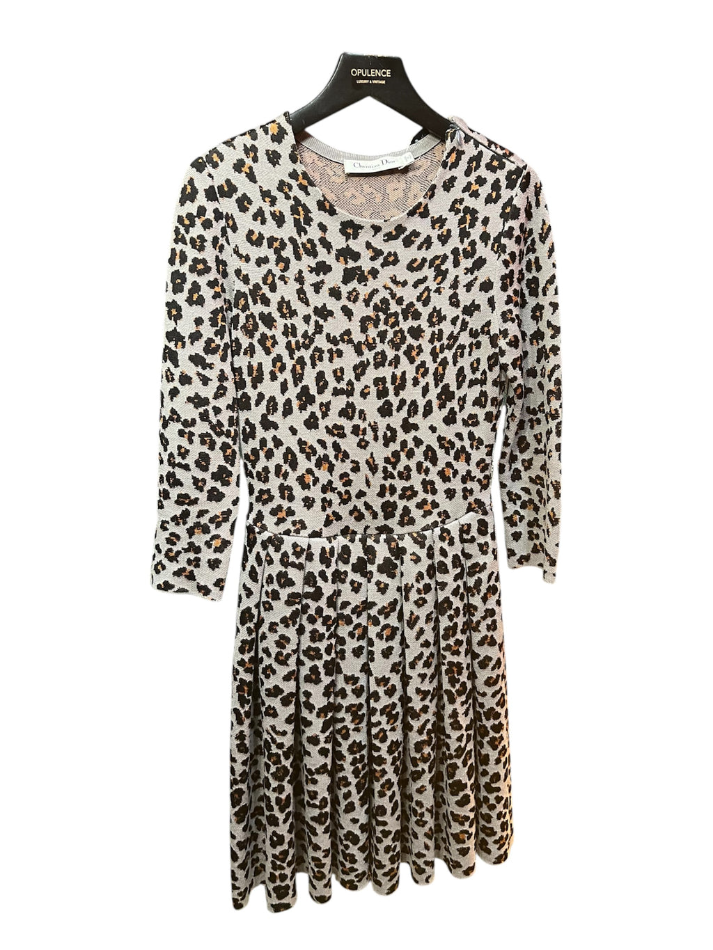 Gray Dior dress with leopard print