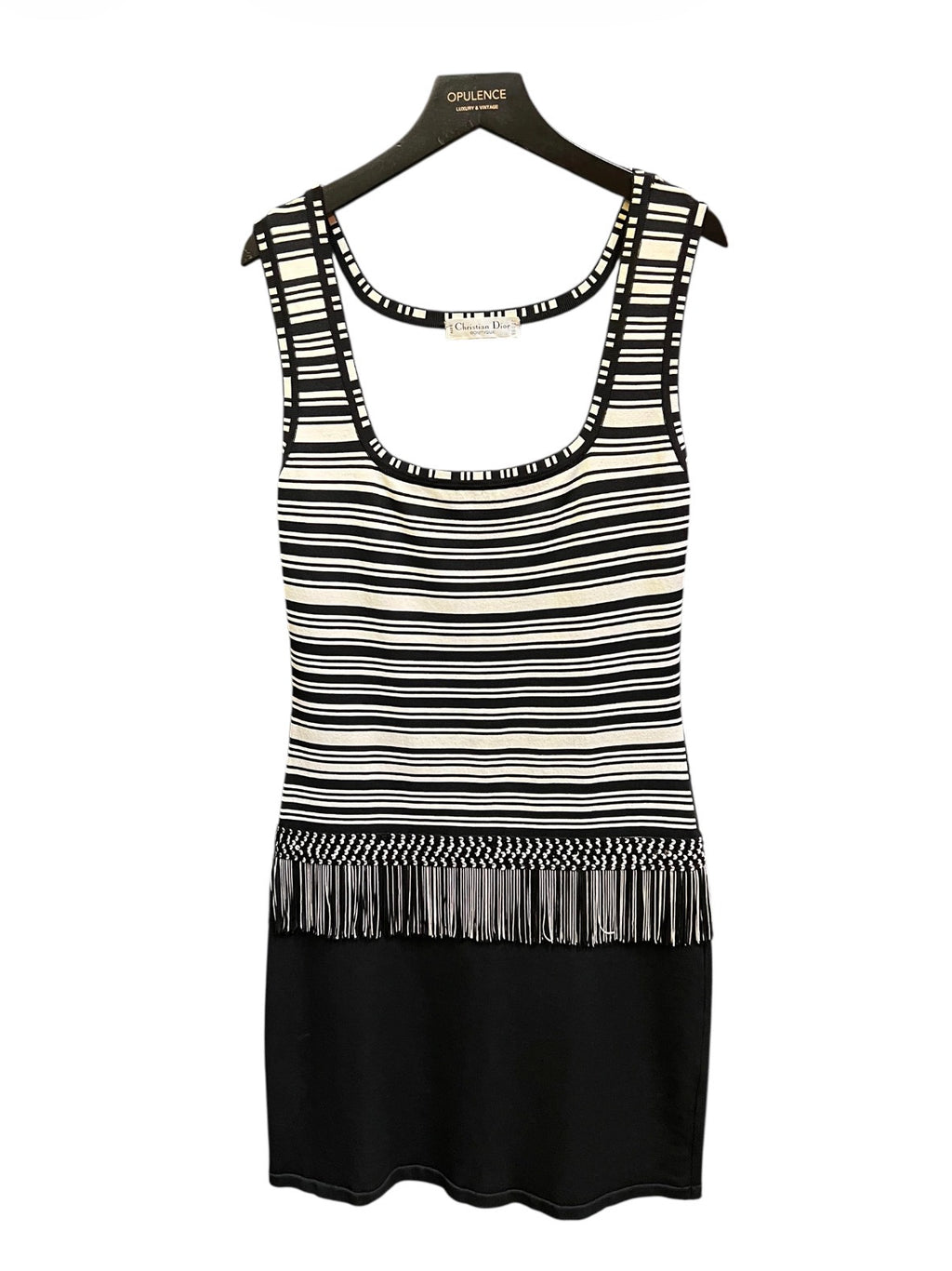Black Dior Dress with White Stripes Wool