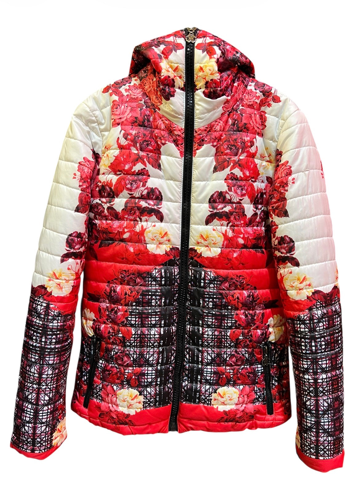 Roberto Cavalli Down Jacket with Red Floral Pattern