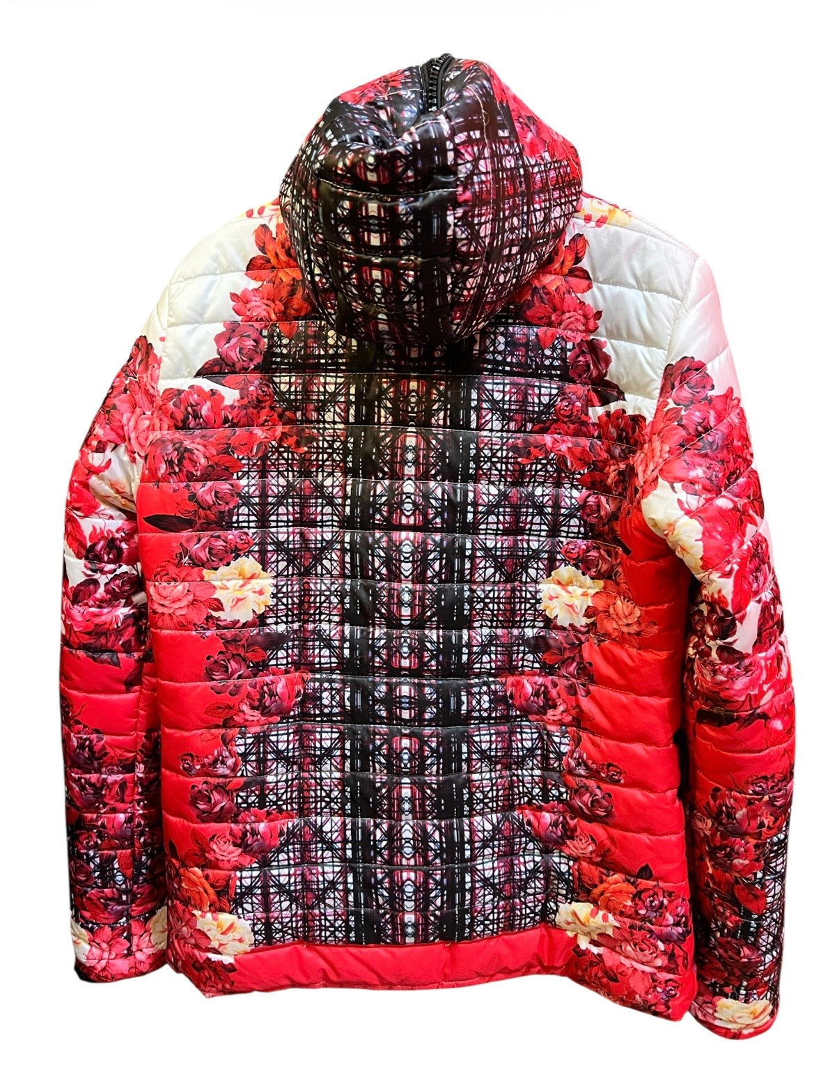 Roberto Cavalli Down Jacket with Red Floral Pattern