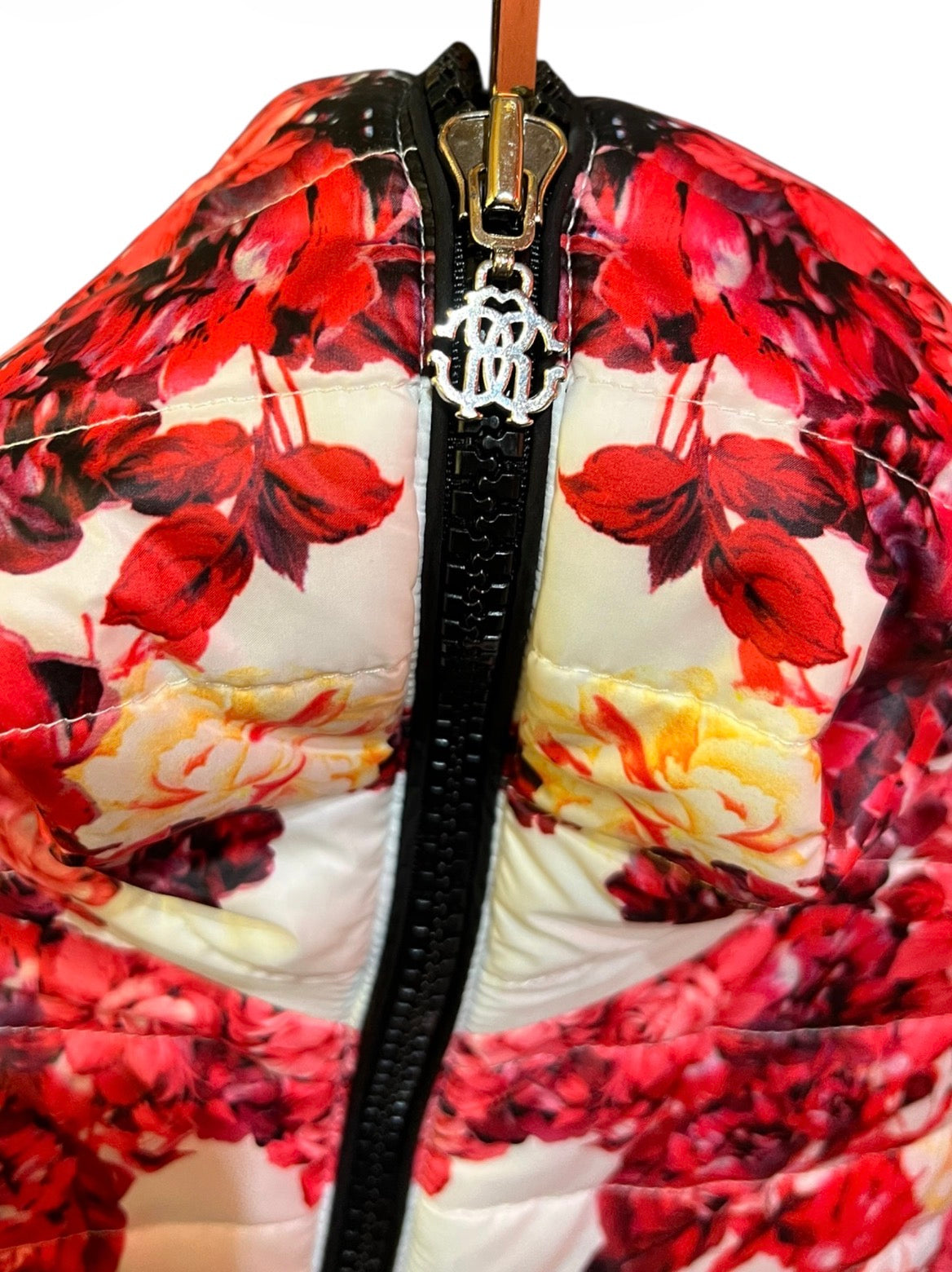 Roberto Cavalli Down Jacket with Red Floral Pattern