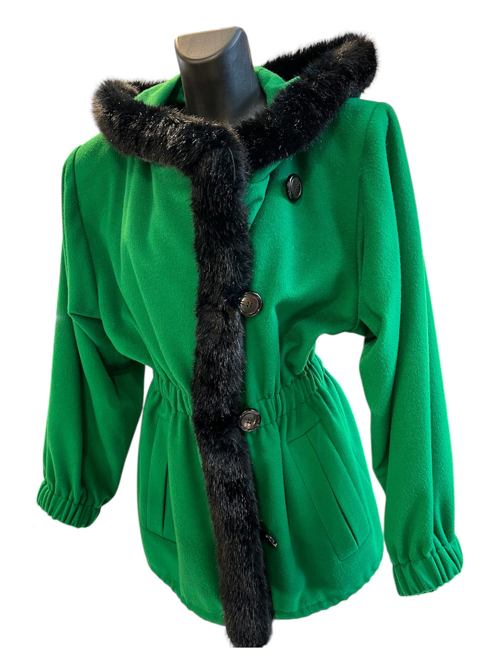 Yves Saint Laurent Short Coat Fur and Wool Green and Black