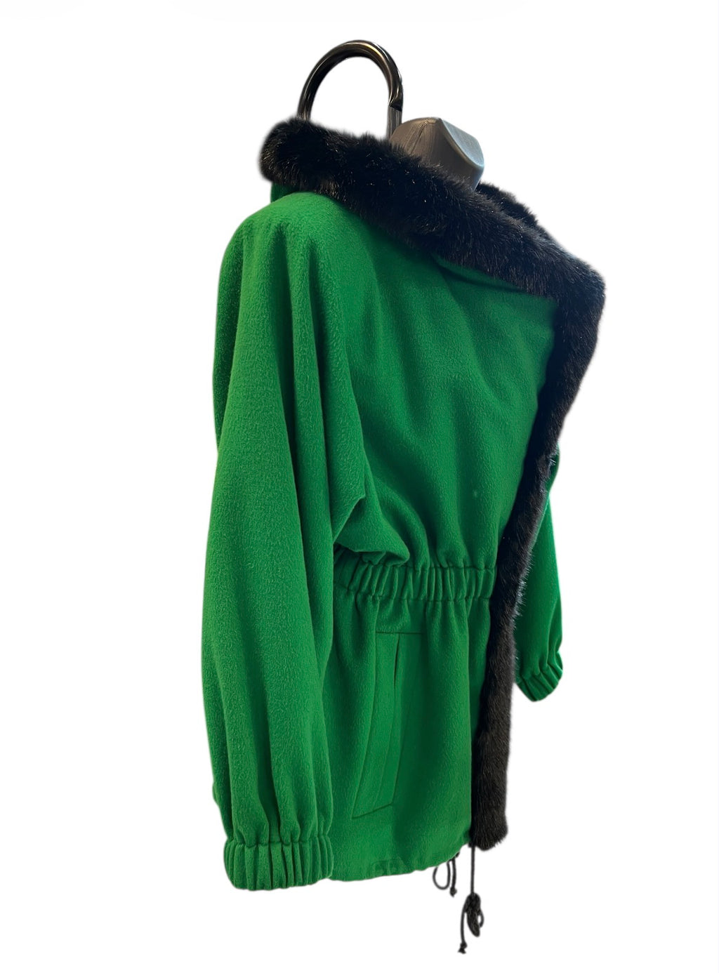 Yves Saint Laurent Short Coat Fur and Wool Green and Black