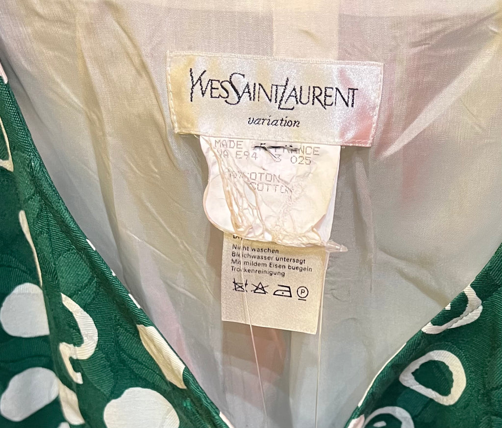 1994 Yves Saint Laurent green and white patterned tailored jacket