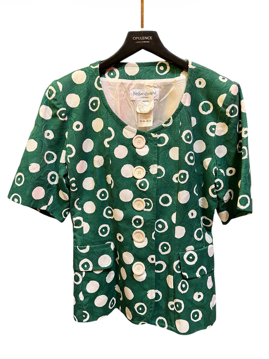 1994 Yves Saint Laurent green and white patterned tailored jacket