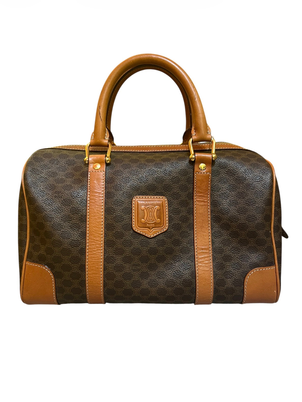 Céline Paris Handbag Brown Leather Monogram Canvas