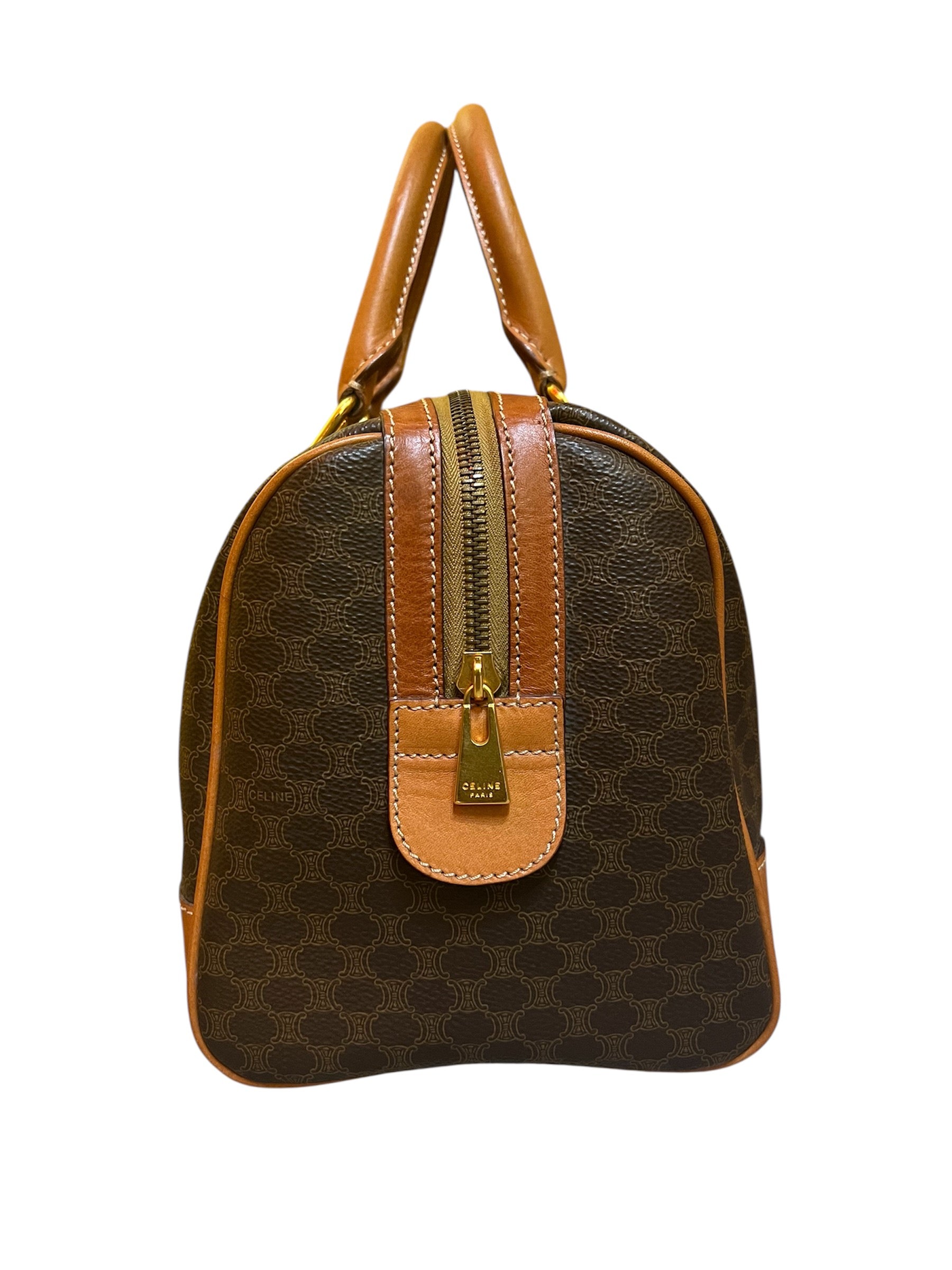 Céline Paris Handbag Brown Leather Monogram Canvas