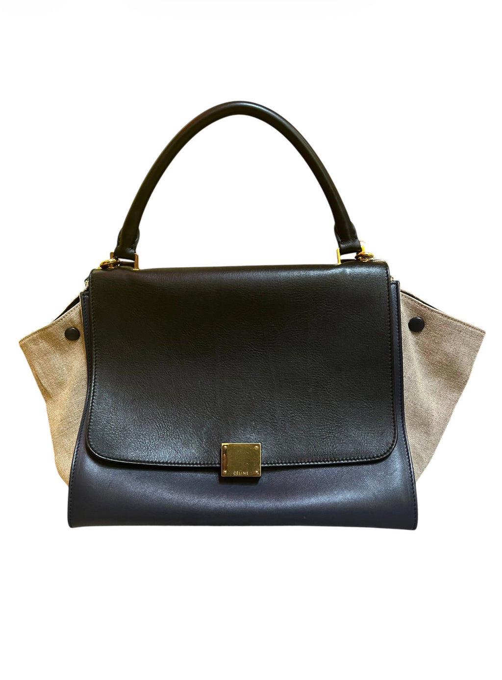 Céline Trapeze Beige and Blue Leather and Fabric Handbag