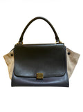 Céline Trapeze Beige and Blue Leather and Fabric Handbag